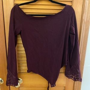 Express Burgundy Lace Sleeve Bodysuit